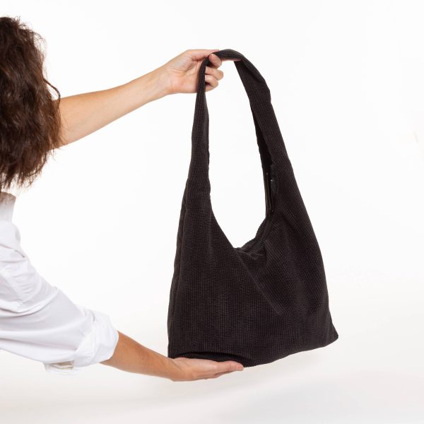 Bolso hobo de pana negro - Imagen 2