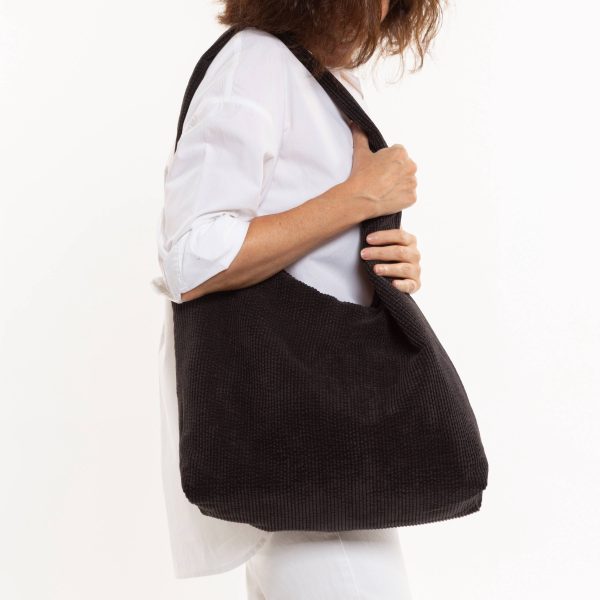 Bolso hobo de pana negro - Imagen 7